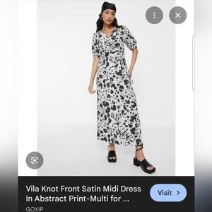 VILA Animal Print In GREY Midi Dress - Size Eu 40 ( US 8-10)